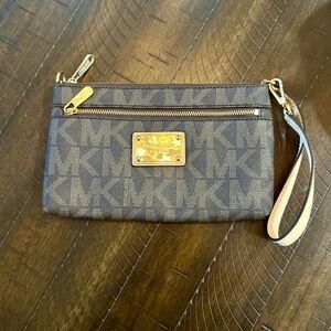Michael Kors Tan and Gold Logo Wristlet